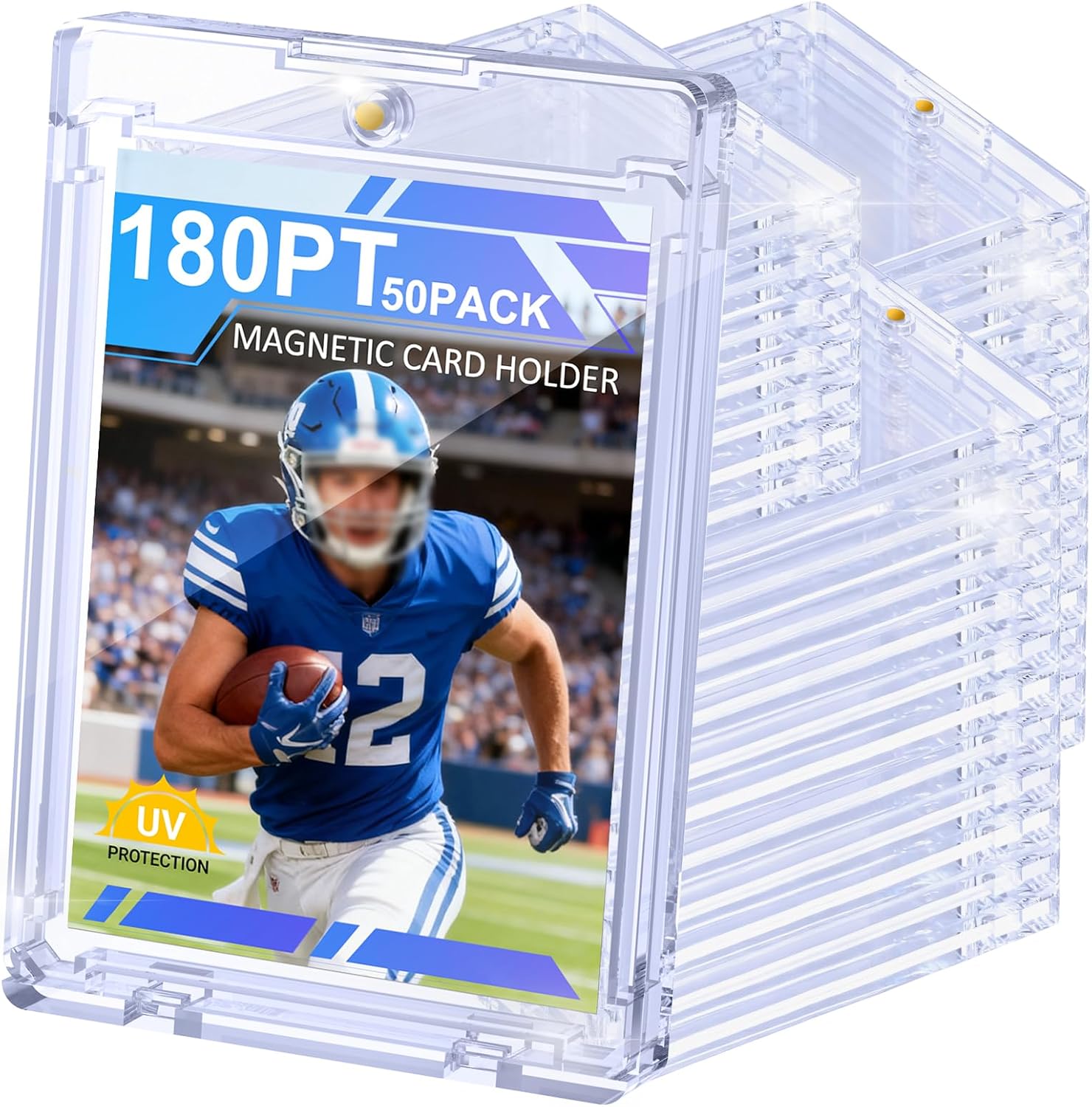 180pt Magnetic Card Holder, 50ct Hard Plastic One Touch Magnetic Card Case with Strong Magnets Closure, U-V Protection for Thick Patch Trading Sports Gaming Collection Display Storage