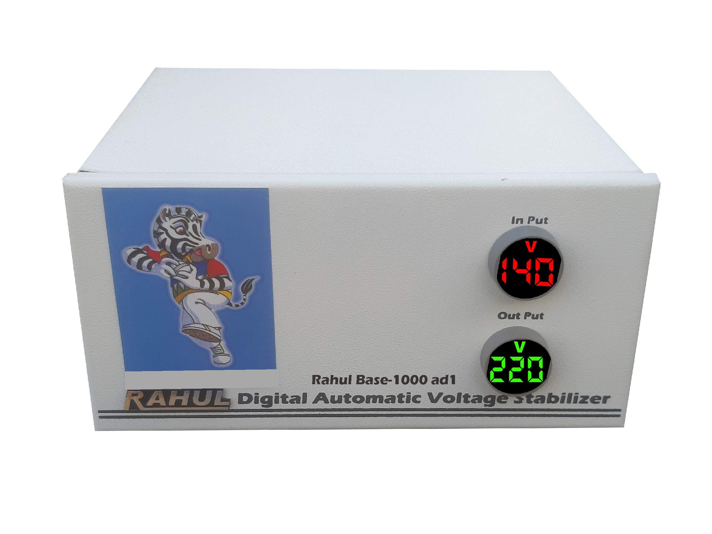 Rahul Base-1000 ad1 Kva,140-280 Volt,3 Booster,1 LCD/LED TV,Up to 88" +/Refrigerator Up to 320 LTR,Use a Maximum of 4 Amp Load,with Input Output Meter Automatic Digital Voltage Stabilizer