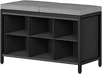 Yatiney Shoe Storage Bench with Padded Seat & 6 Oxford Compartments - Entryway Shoe Rack for Closet Bedroom, Black Gray HX01BK