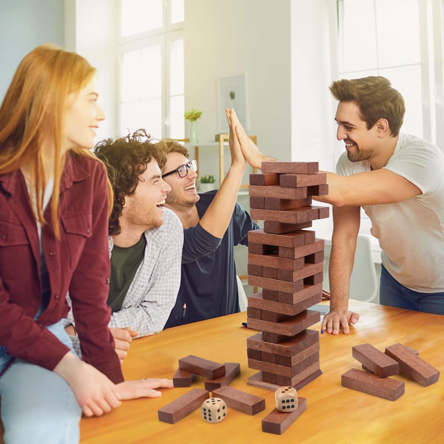 Wooden Tumbling Tower, 54PCS Blocks Stacking Games for Party, Camping for Kids Adult and Families, Classic Stacking Blocks Wood Stack Towers Wooden Board Tabletop Games with Storage Box