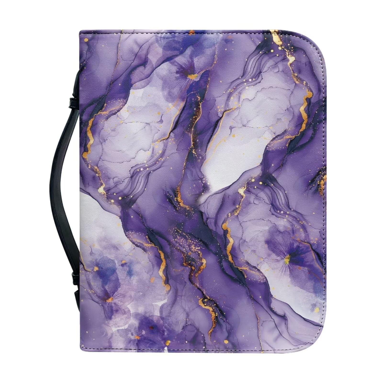 Ceudet Bible Covers for Women Girls, Large Bible Case with Multiple Zippered Pocket Bible Carrying Bag with Pen Slots for Bible Study,Purple Marbling,2XL — image 1