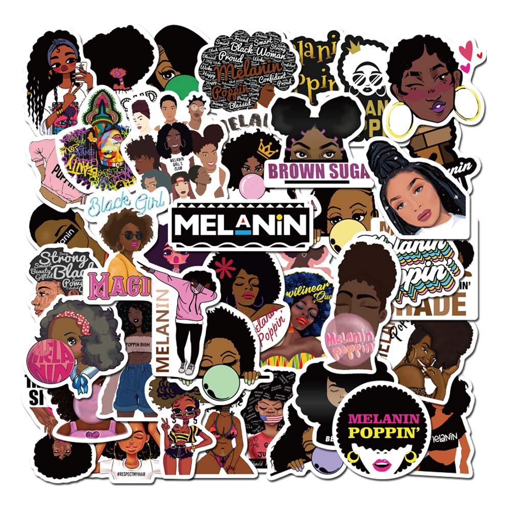 Barisc Stickers of Singer Melanin Poppin, 50-Pack Durable Vinyl Decals for Laptop Pad Computer Mug Skateboard Snowboard Car Bicycle, Trendy Gift Graffiti Patches for Girls Teens Boys Women Girlfriend