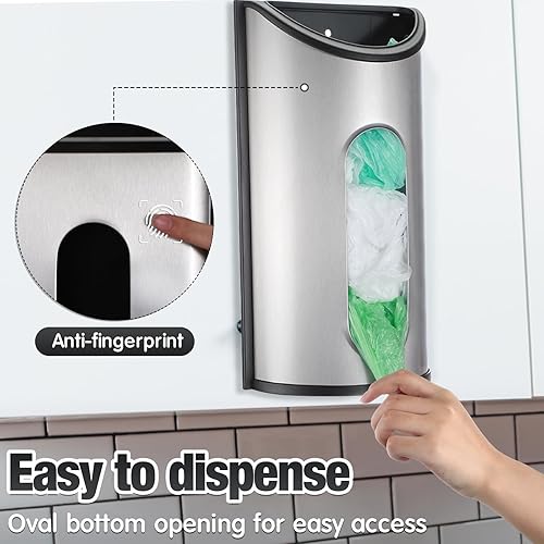 Miniatura 4 de Paquete de 2 soportes para bolsas de comestibles, dispensador de bolsas de plástico para montaje en pared, almacenamiento de bolsas de acero