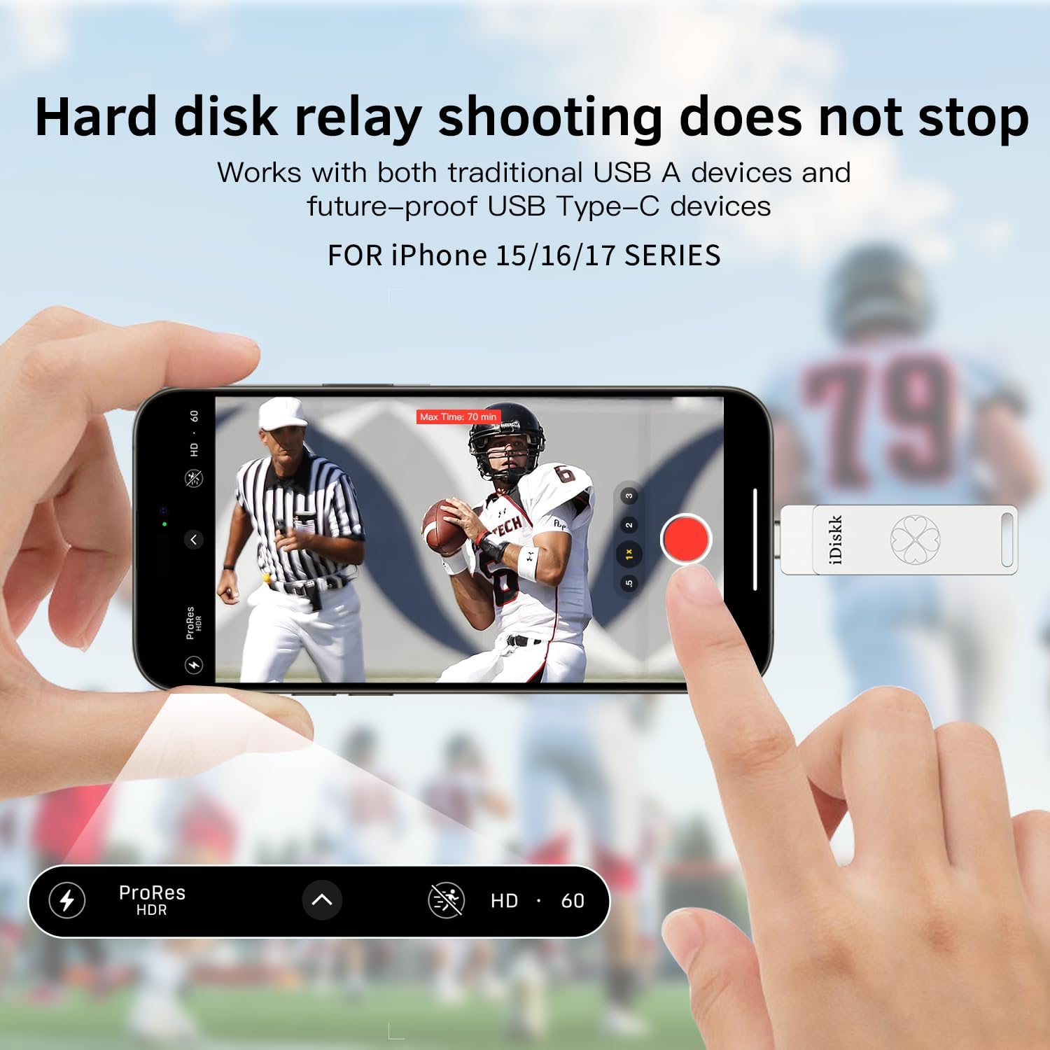 iDiskk 256GB Flash Drive for iPhone 17/16/15 Pro/Max, USB-C iPad, MacBook, Android, 500MB/s, High-Speed USB 3.2 Memory Stick with Auto Backup App for Photos/Videos, External Storage for Phones/PC