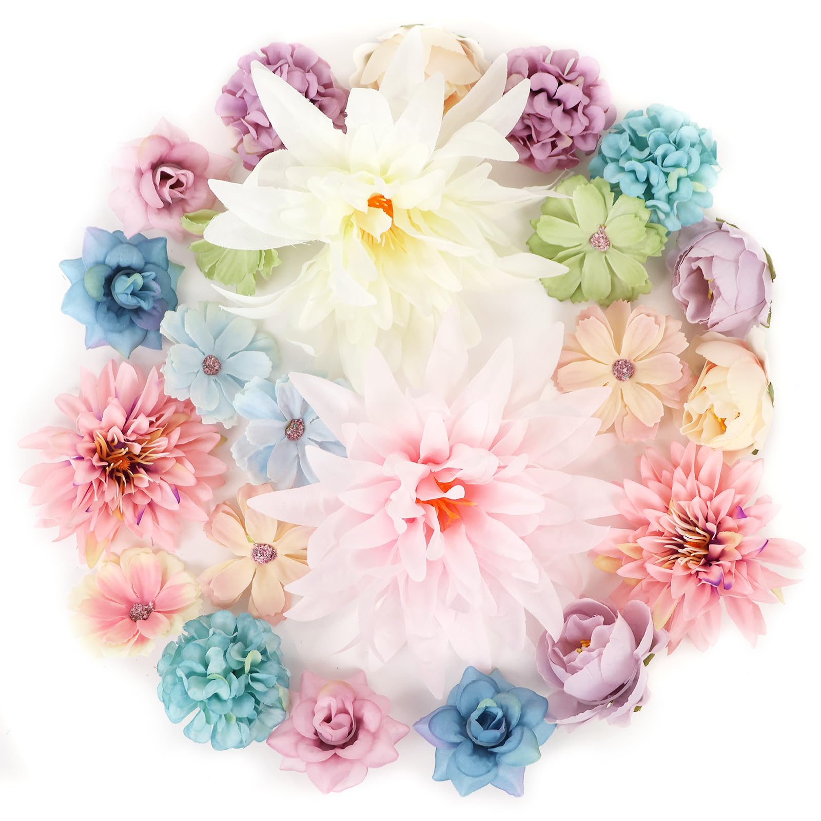 LARDUX 24 PCS Artificial Flower Heads-Craft Fake Flower Decoration Mini Silk Colourful Flower Heads Bulk Mix for DIY Wedding Party Hair Accessory Scrapbooking Home Decor — image 1