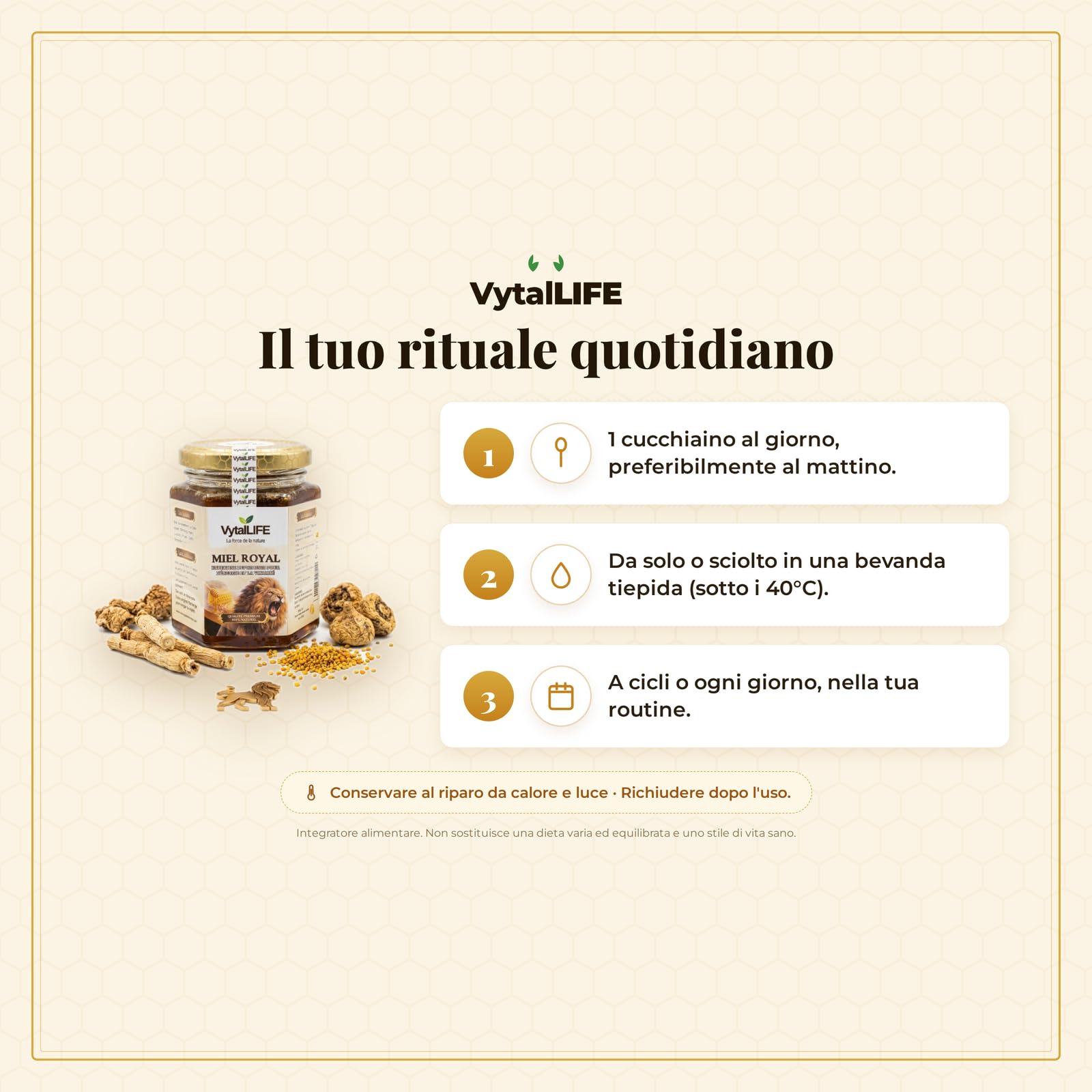 Miele Afrodisiaco VytalLIFE per Uomo | Miele Puro con Ginseng, Maca e Pappa Reale | Per Chi Cerca Testosterone Uomo, Libido e Vitalità 100% Naturale | Royal Honey Per Una Routine Naturale Di Vitalità