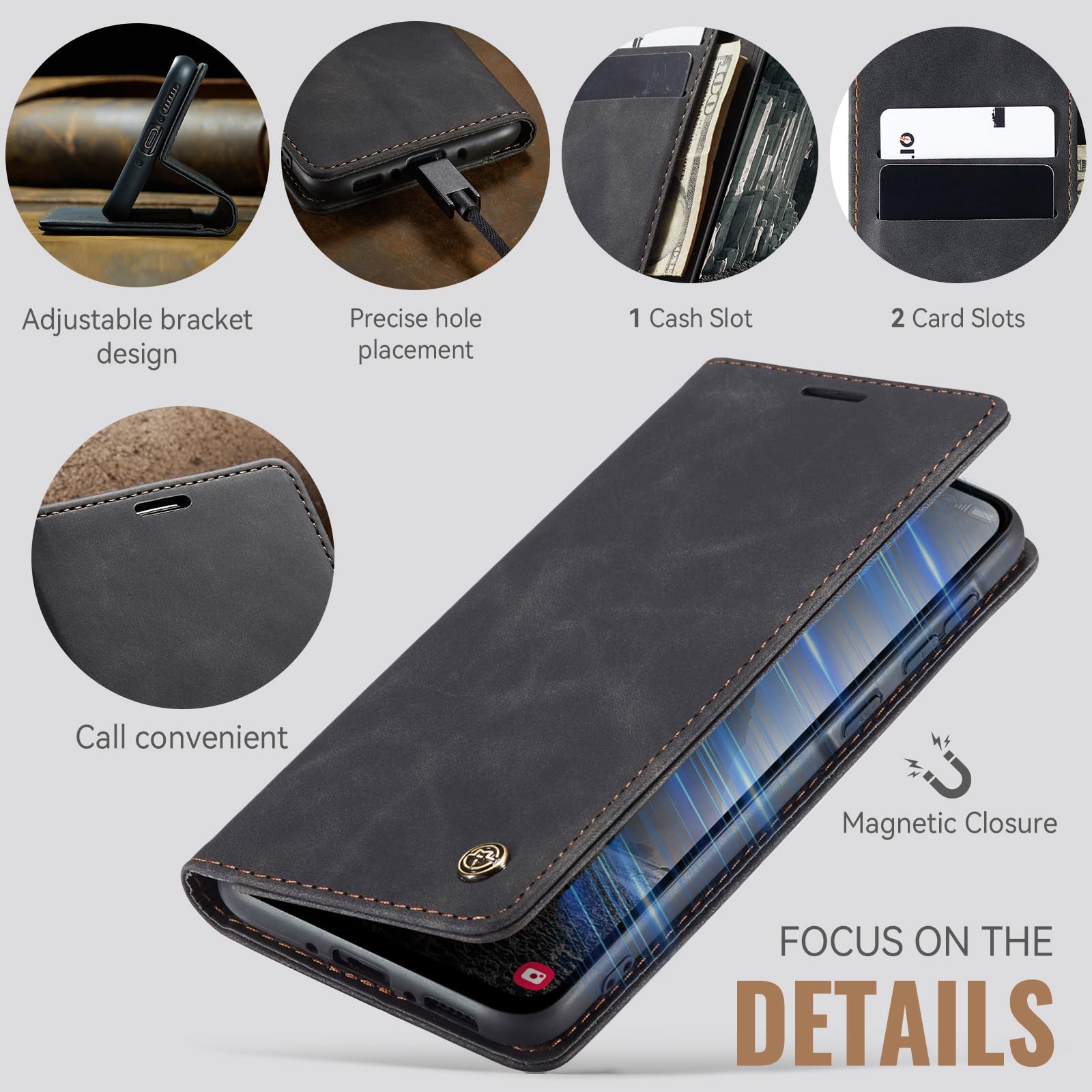 Samokor Cover per Samsung Galaxy A14 5G/4G Pelle Flip Custodia Cavalletto Portafoglio Magnetica Carta Fessura Antiurto per Samsung Galaxy A14,Nero