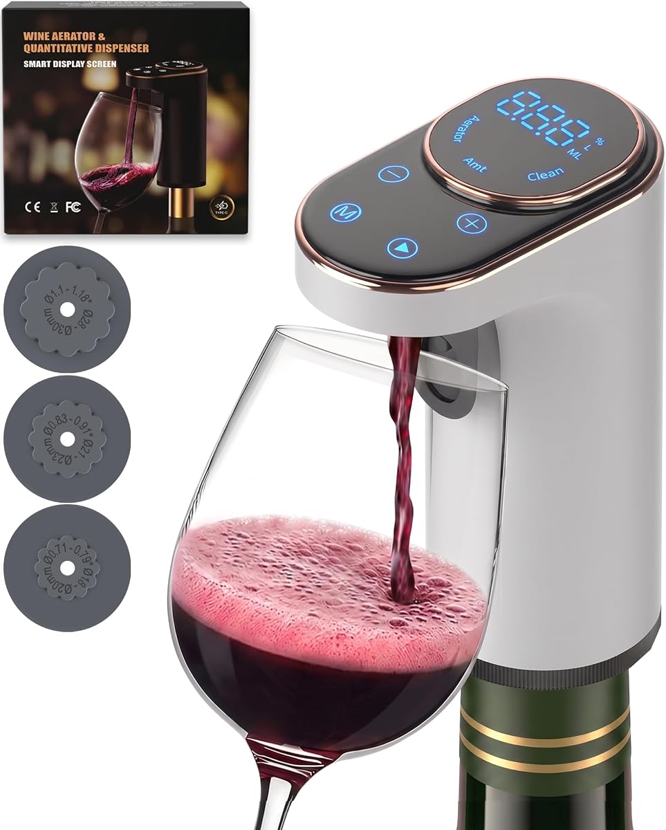 Aireador y dispensador de vino eléctrico, vertedor automático 5 en 1, blanco