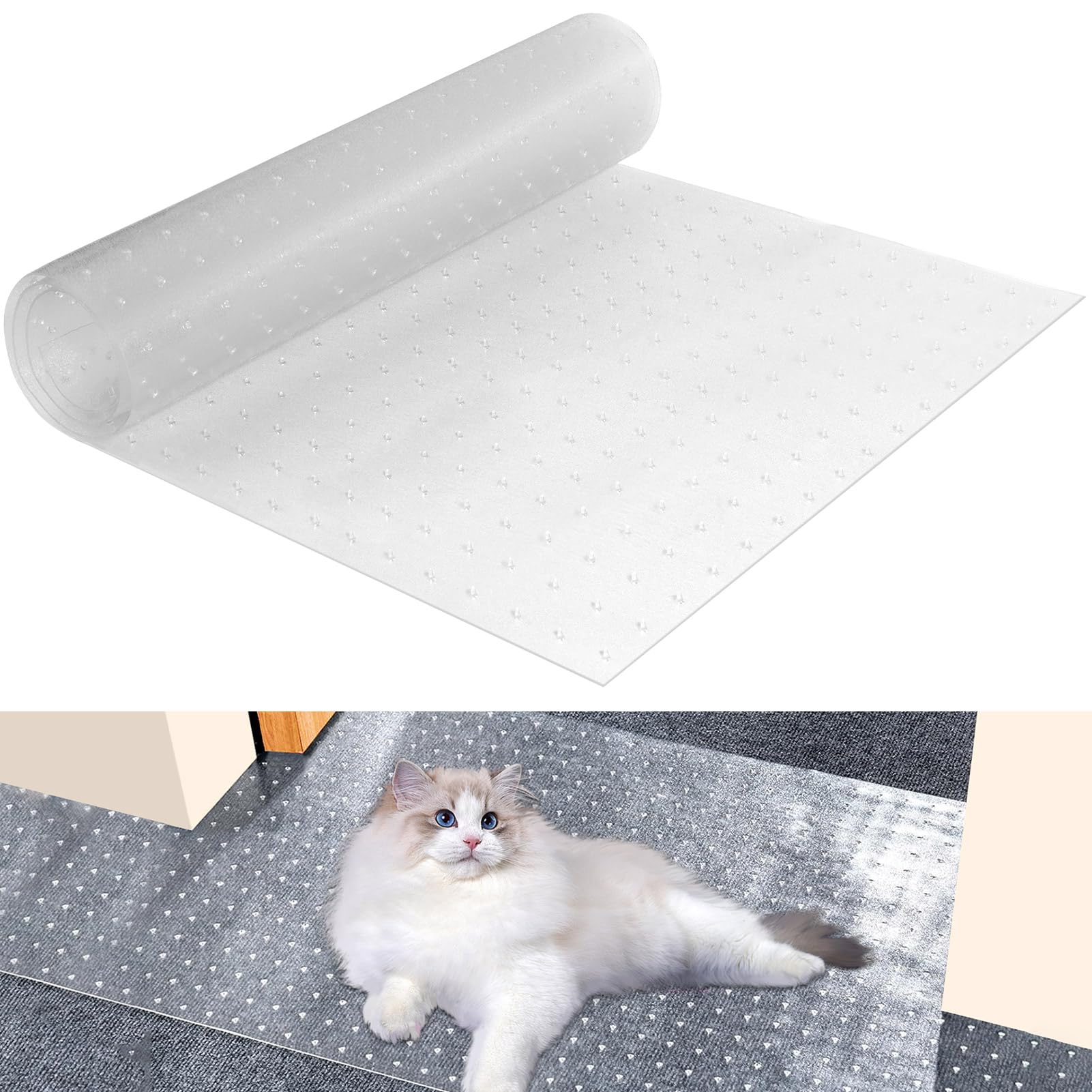 Carpet Cat Scratch Protector with Non slip with Spikes Cat Scratch Guard Cat Scratch Protector Mat Pet Carpet Protector,Easy to Cut Plastic Scratch Stopper,Cat Scratch Guard Carpet(38 * 110cm)