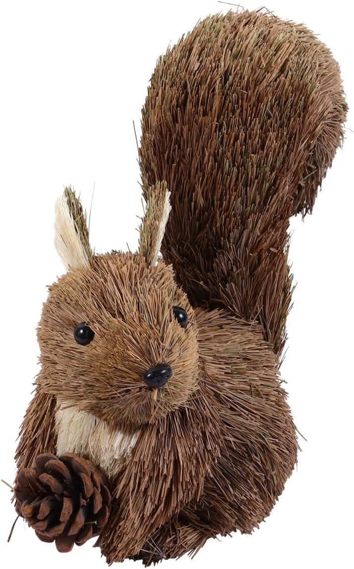 Luxshiny Sisal Squirrel Ornaments Christmas Animal Ornament Straw Squirrel Figurines Rustic Realistic Animals Statue Xmas Home Decor
