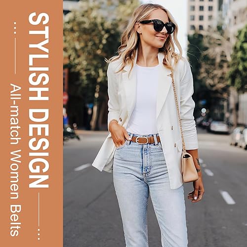 Miniatura 3 de VONMELLI Paquete de 3 cinturones de cuero para mujer, pantalones vaqueros, hebilla dorada, cinturón de vestir para mujer