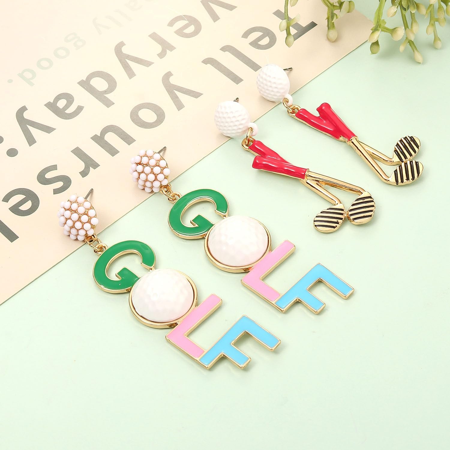 2Pairs Golf Earrings for Women Golf Ball Tee Bag Cart Dangle Earring Statement Golf Themed Earrings Putting Green Earrings Sport Game Day Golf Accessories Outfits Jewelry Gifts - Image 2