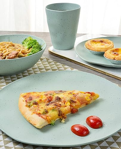 Miniatura 7 de MORGIANA Juego de vajilla de bambú reutilizable de 8 piezas, platos de bambú para acampar con cuencos de bambú, platos para 2 (azul)