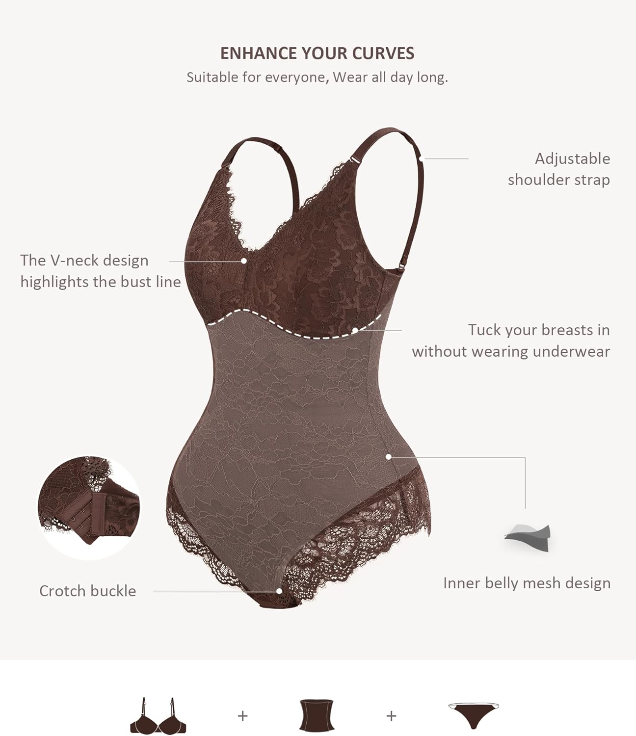 FeelinGirl Shapewear Bodysuits for Women Lace Shapewear Tummy Control V-Neck Sleeveless Bodysuit Tops Jumpsuit - Image 3