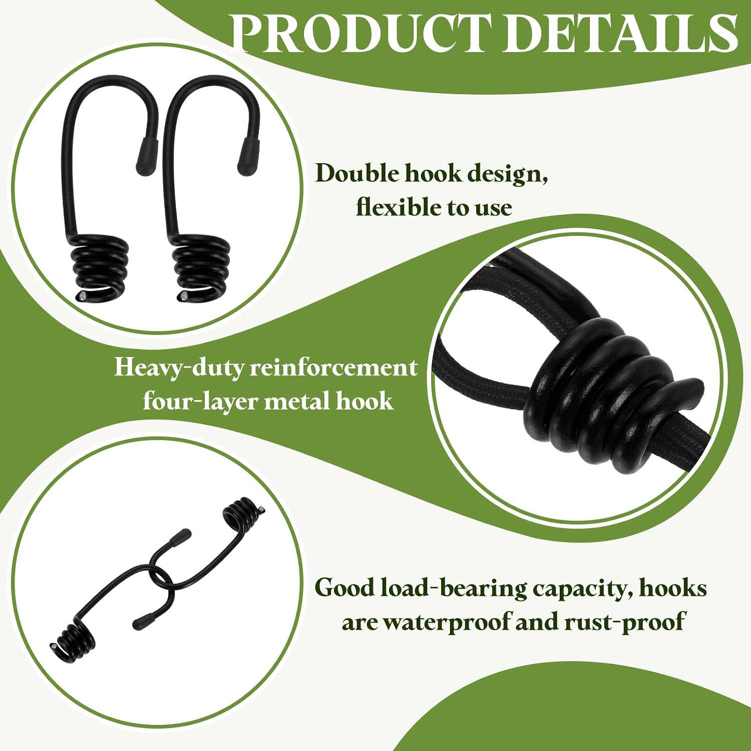 PATIKIL 9/32"(7mm) Bungee Cord Hooks 2.8" Length, 15Pcs Heavy Bungee Shock Cord Hook Spiral Wire Hooks End for Rope Strapping Tape Camping Tents Trucks Boats, Black