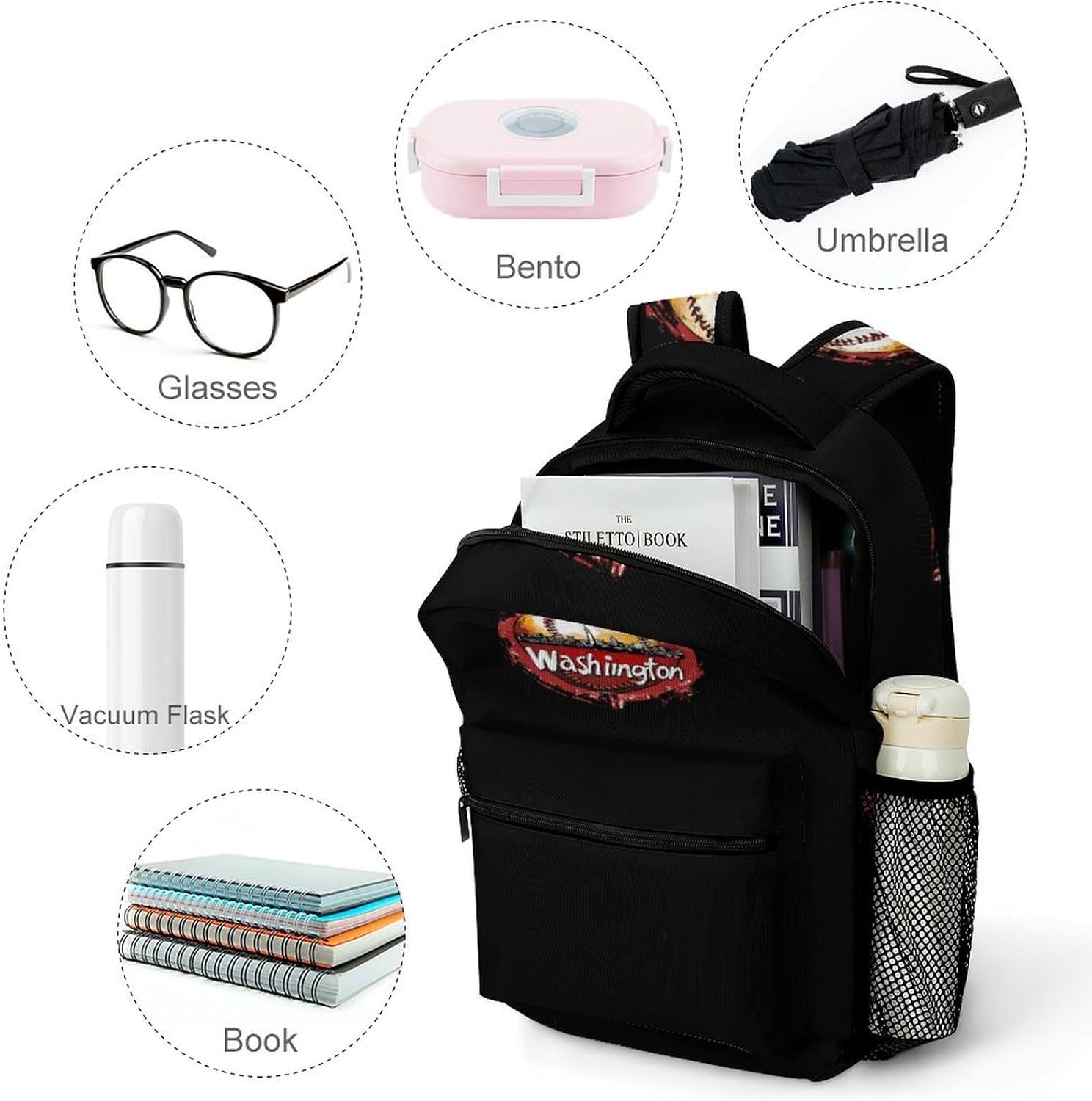 Baseball Fans Washington Laptop Backpack Lightweight Travel Daypack Shoulder Bag for Men Women