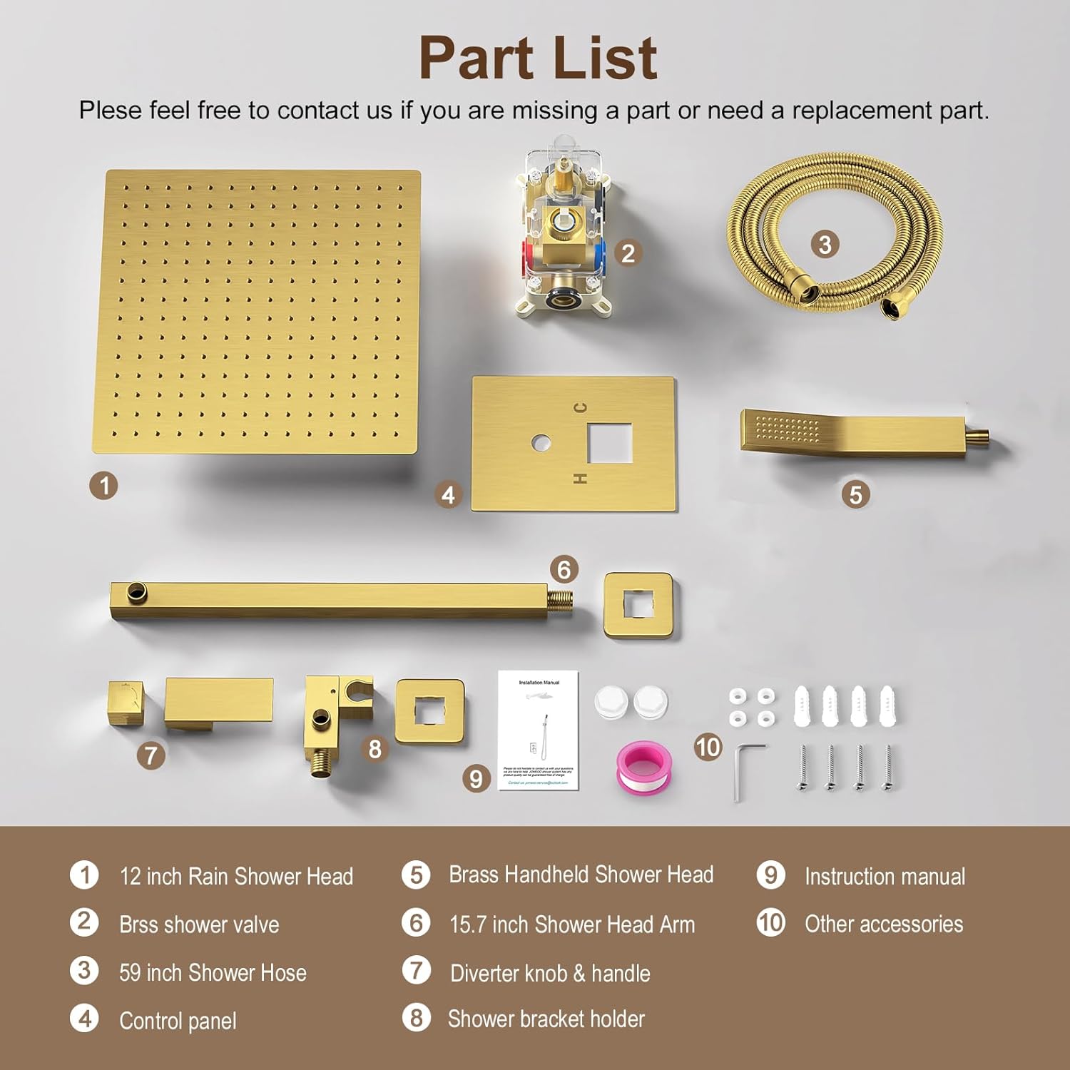 JOMEOO® 12 Inch Brushed Gold Shower System, Wall Mounted High Pressure Rain Shower Head with Handheld Sprayer, Bathroom Luxury Gold Shower Head Shower Faucet Set Rough in Valve Body and Trim