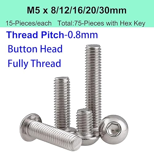 Miniatura 2 de 50 tornillos hexagonales de cabeza de botón, 304 (18-8), acero inoxidable 304 (18-8), métrico M6 x 81216201.181 in Allen Head Hex Drive Tornillos de