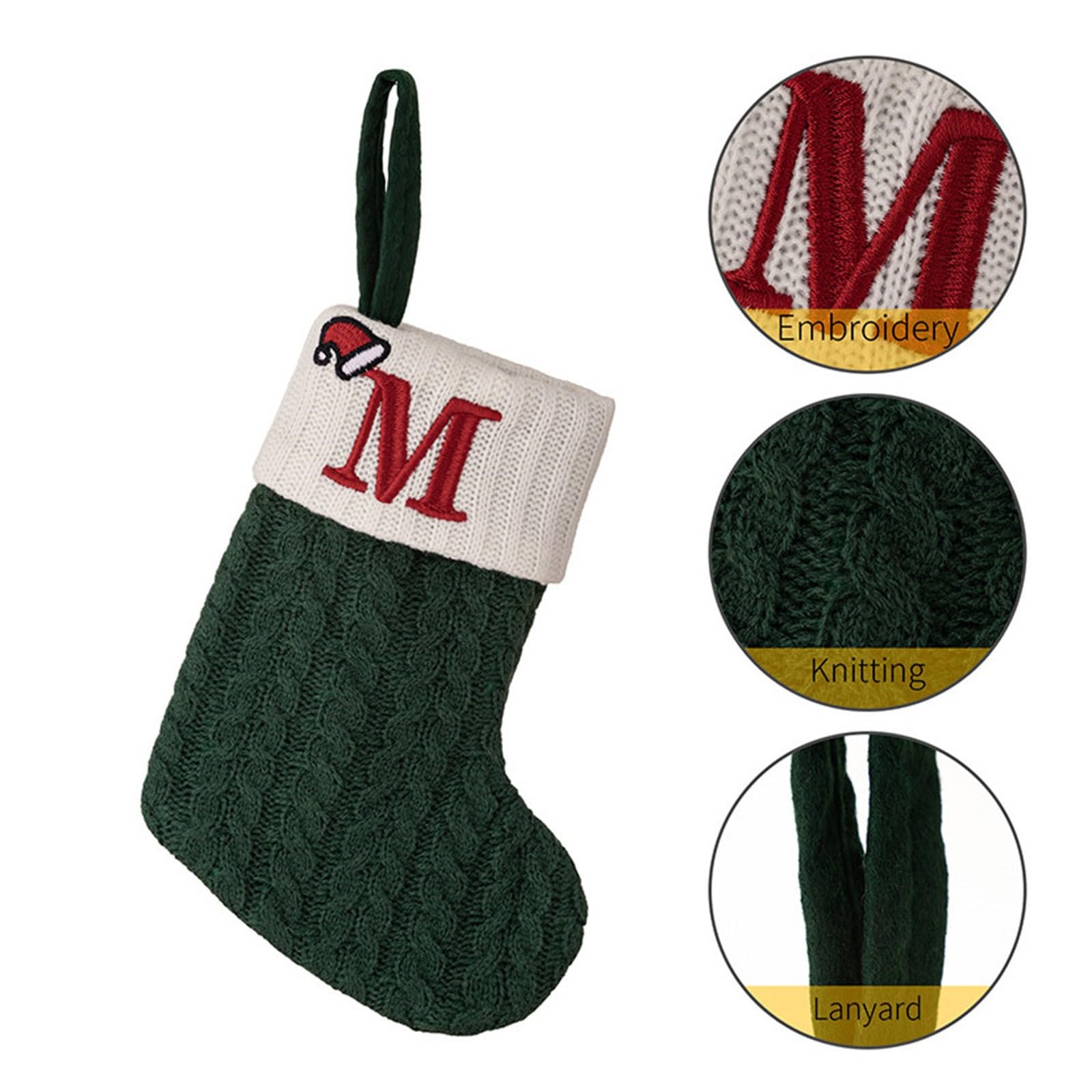 Mini Calze Natalizie Rosse Ricamate Con Iniziale, 17,5x13,5 Cm, Lettere A-Z, Decorazioni Per Albero