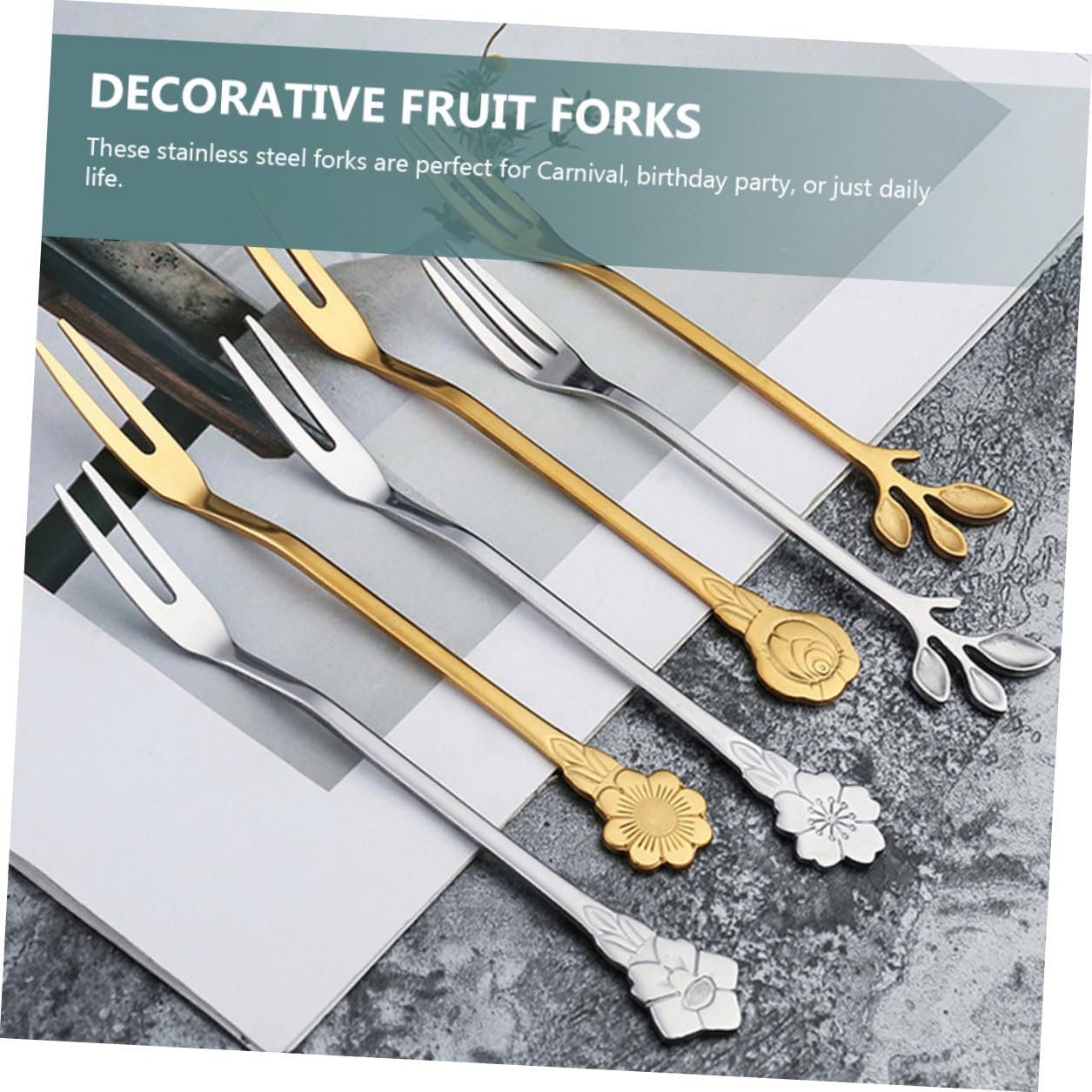 10pcs Fruit Tasting Forks Stainless Steel Dessert Forks Small Two-prong for Home Cake Snacks Appetizer Party Supplies