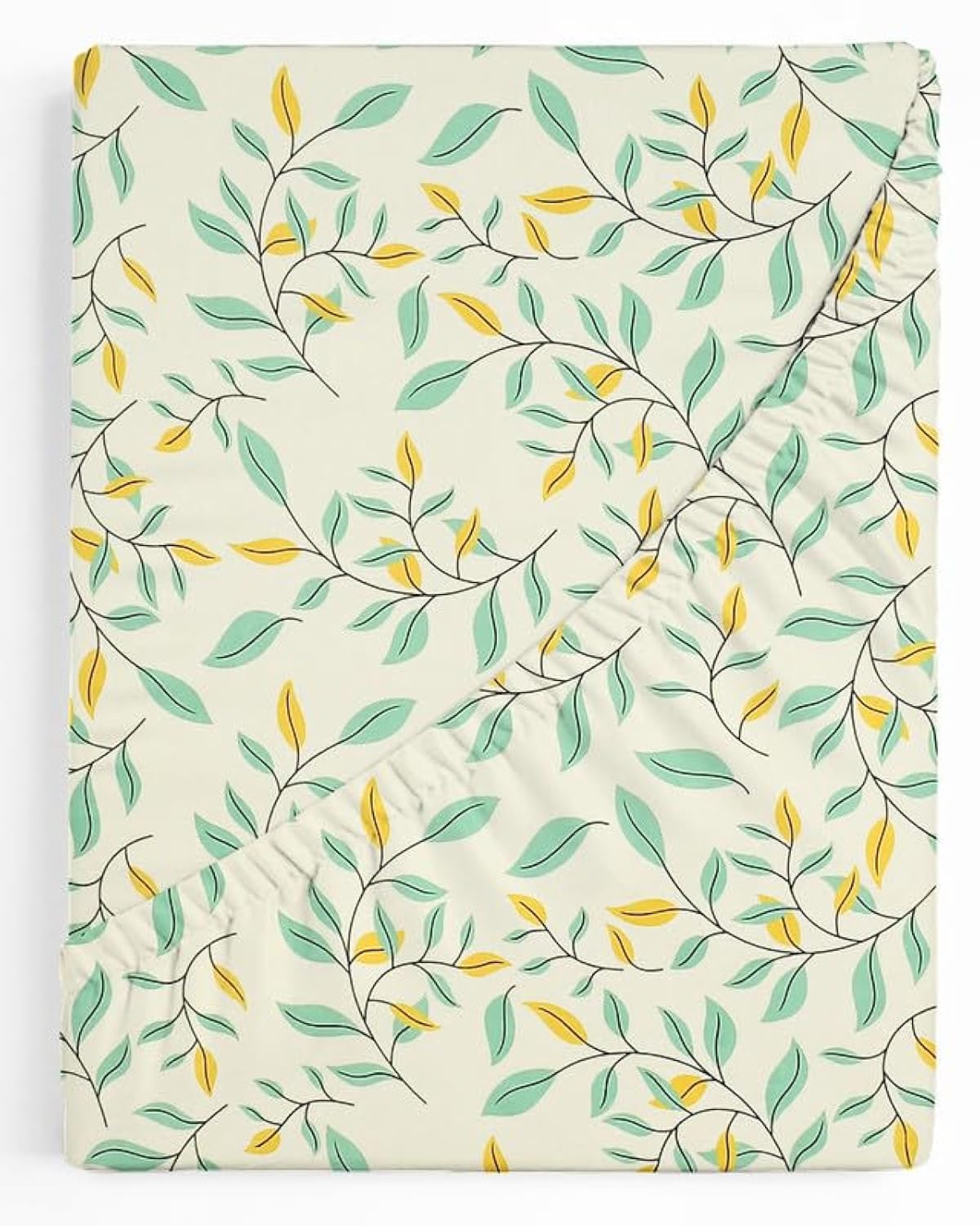 BSB HOME Premium Cotton 220tc Elastic Fitted Bedsheets with 2 Pillow Covers | King Size Bed with All Around Elastic 220 TC Supersoft Printed Pattren Breathable |Size-78 x72+10 inches | Green Leaf