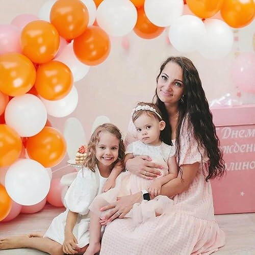 Miniatura 5 de Globos de látex naranja y blanco de 12 pulgadas, globos de confeti naranja y blanco para decoración de fiestas, paquete de 50