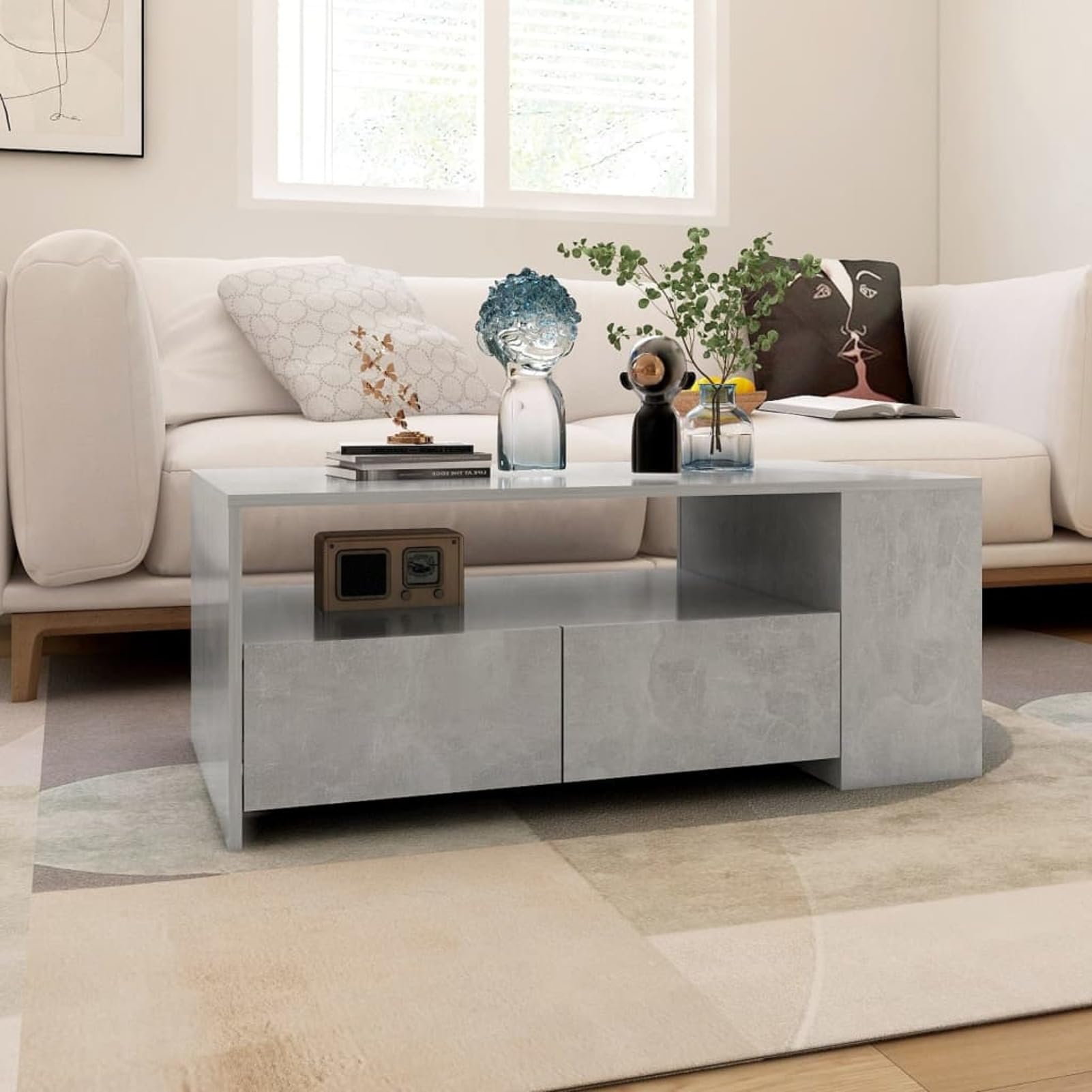 Homgoday Tavolino da caffè grigio cemento 102 x 55 x 42 cm, tavolino da tè per soggiorno, sala ricevimenti per ospiti, camera da letto e ufficio 1782