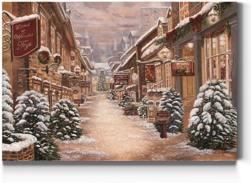 Renditions Gallery Christmas Village Wall Art, Winter Wonderland, Colorful Christmas Decorations, Red & Green, Premium Gallery Wrapped Canvas Decor, Ready to Hang, 24 in H x 36 in W, Made in America