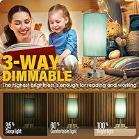 Vista 2 de Yarra-Decor Lámpara de mesa de noche, puerto USB, control táctil, madera, 3 modos, regulable, pantalla redonda de tela de jeans, para sala