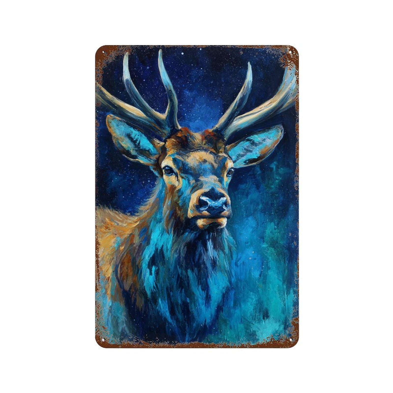 Galactic Elk Majesty 11.8"x7.9" Retro Metal Sign, Industrial Home Decor for Office, Studio And Wall Decor