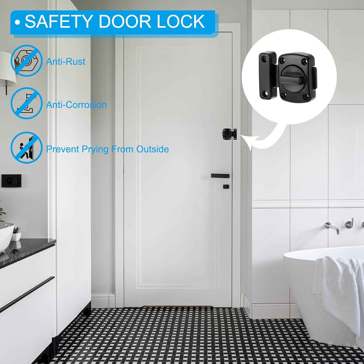 PATIKIL Rotary Bolt Latch, 180 Degree Switch Safety Door Lock from Inside Barn Door Lock Latch Sliding Door Lock for Bedroom Bathroom Inside, Black