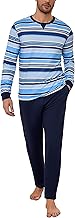 Men's Winter Pyjamas Warm Cotton Long Striped Pajamas 2 Pieces Long Sleeves with Pockets Lightweight and Soft Loungewear S-3XL