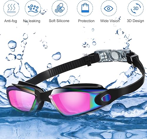 Miniatura 5 de Macarrie 5 pares de gafas de natación antivaho con tapones para los oídos, clip de nariz sin fugas, gafas de protección completa