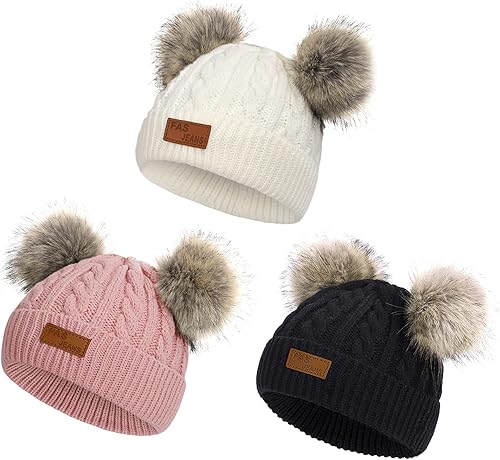 Century Star Gorros de bebé para niña, gorro de invierno para niñas y niños, gorro de punto cálido para bebés y niños pequeños con pompón