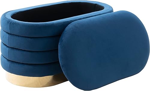 Miniatura 2 de Iconic Home Banco de almacenamiento para cueva, tapicería de terciopelo copetudo, base de metal en tono dorado con compartimento interior discreto,