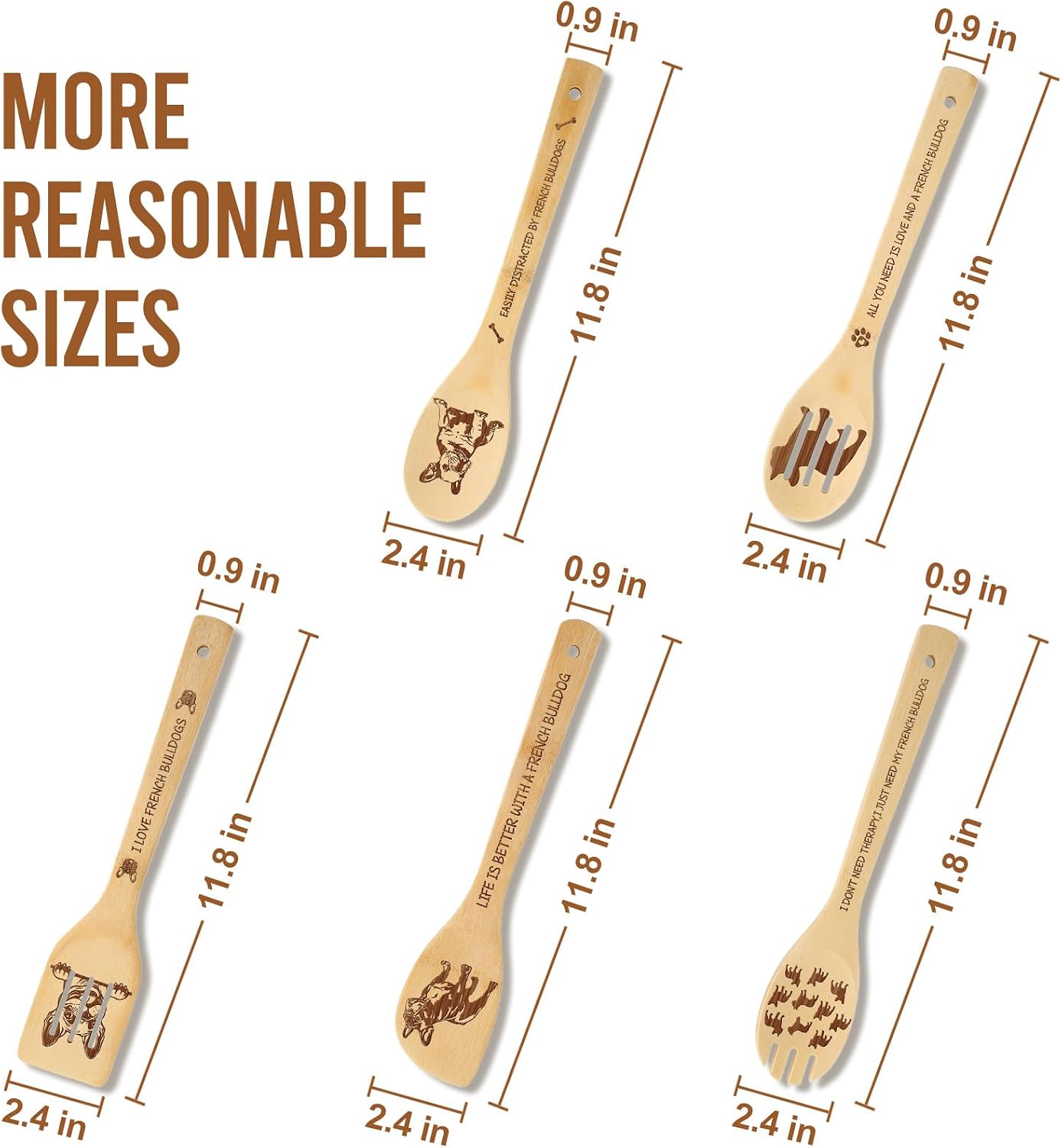 French Bulldog Gift for Housewarming - 5 PCS French Bulldog Bamboo Spoon Decor Kitchen Utensils
