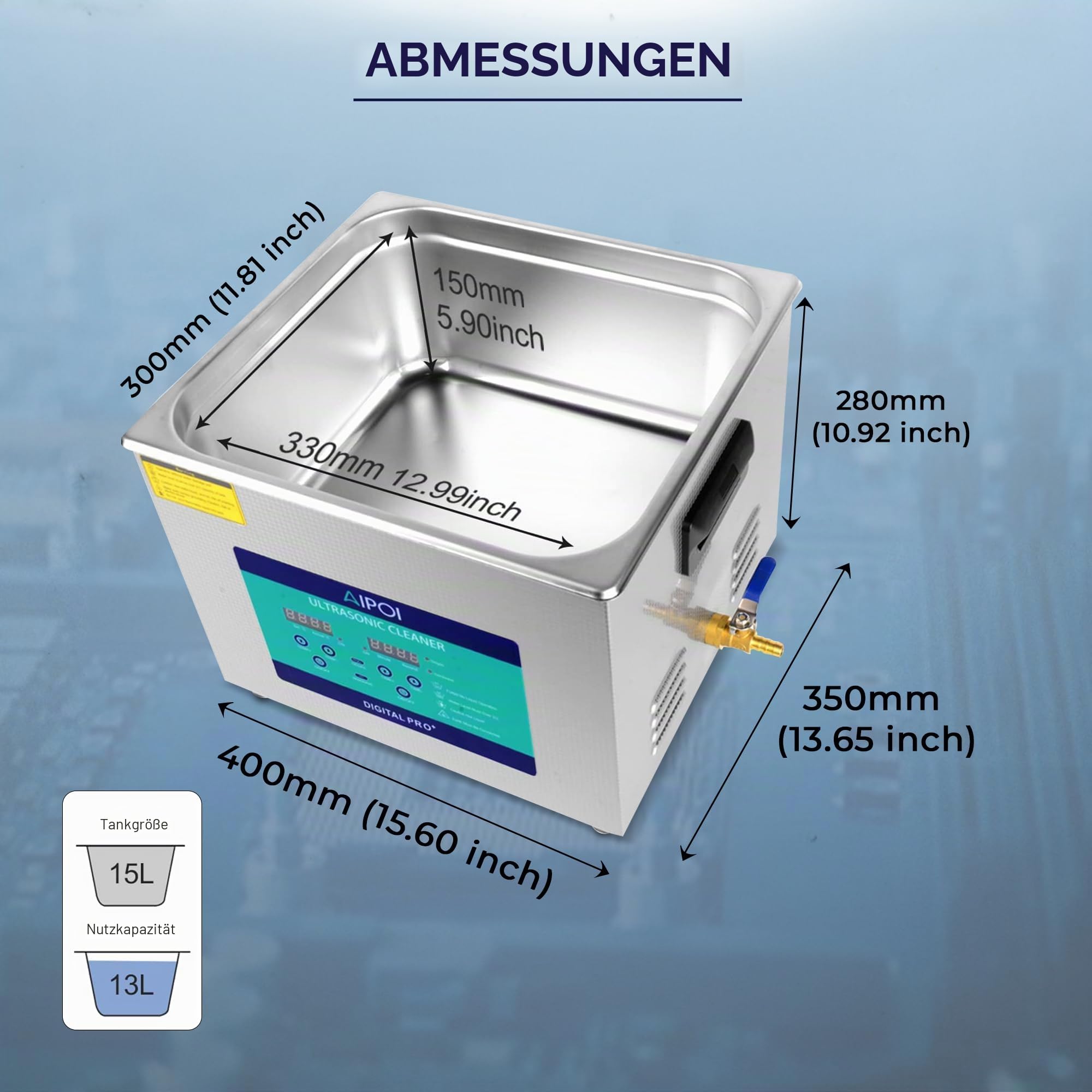 Ultraschallreinigungsgerät 15L, Edelstahl Ultraschallreiniger mit Heizung, 360W Ultraschallbad zum Reinigen für Vergaser, Metallteile, Fahrrad- und Autoteile, Leiterplatte, Laborwerkzeuge usw