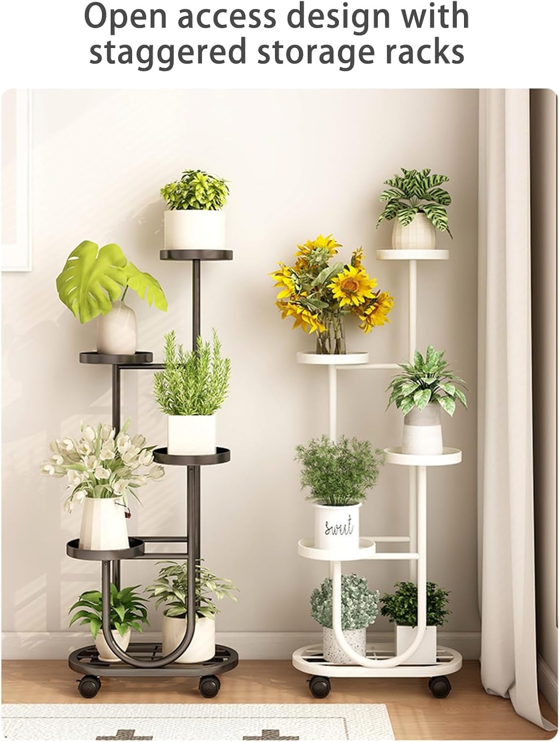 Floor Flower Basket with Wheel Modern Metal Decorative Flower Pot Indoor Planter Stand for Display and Decoration vases Decor Fixed Flower Stand Plant Stand Columns Indoor(Gold)