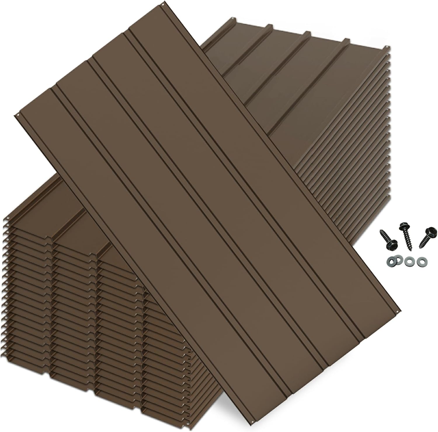 20PCS Metal Roofing Panels, Corrugated Galvanized Roof Panels, Waterproof Metal Siding Panels with 120 Pcs Steel Screws for Pergola, Gazebo, Shed, Garages, Stables and Mobile Homes -Brown