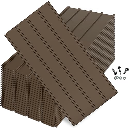 20PCS Metal Roofing Panels, Corrugated Galvanized Roof Panels, Waterproof Metal Siding Panels with 120 Pcs Steel Screws for Pergola, Gazebo, Shed, Garages, Stables and Mobile Homes -Brown
