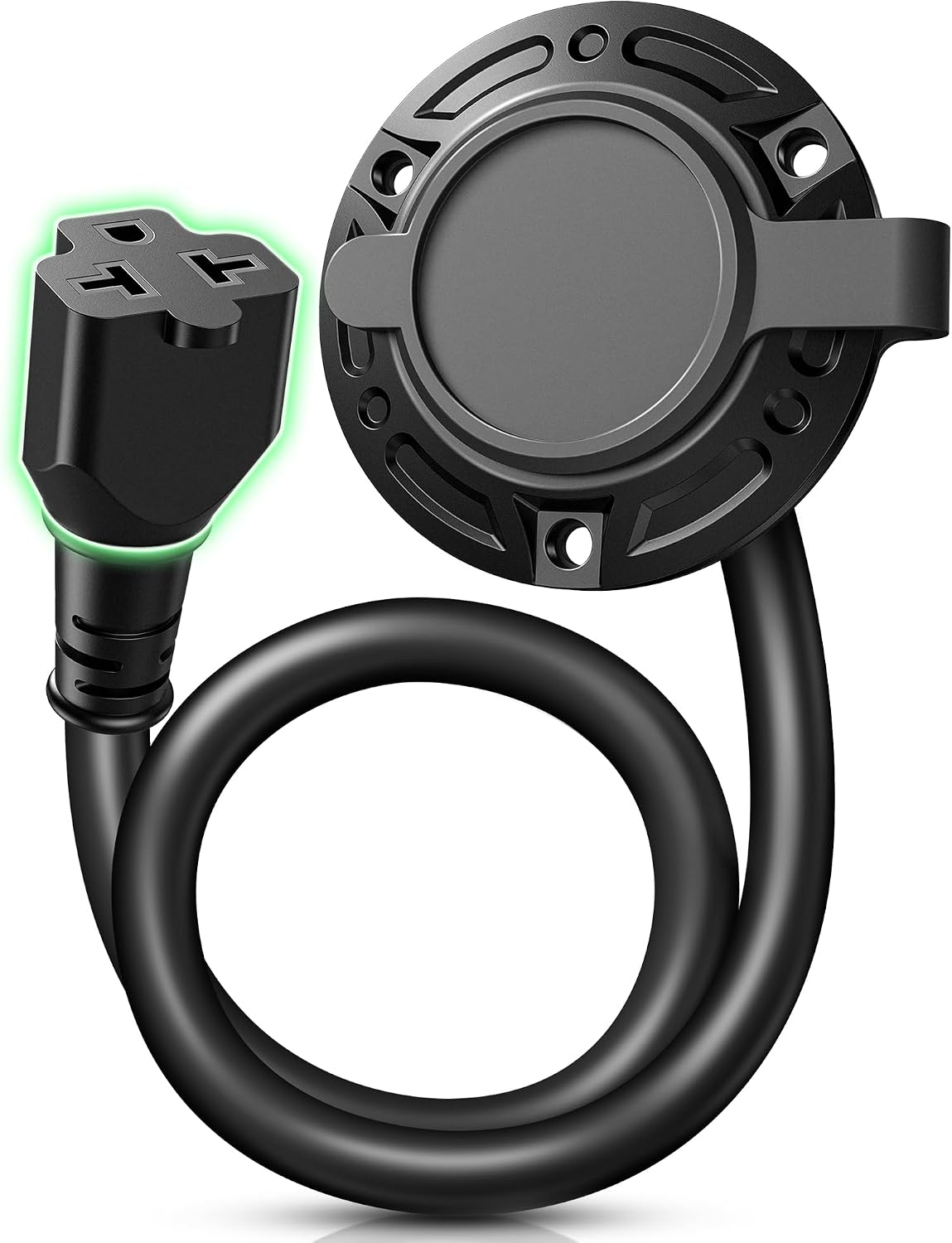 20A 125V AC Port Plug with Dual 18" Extension Cord, 5-in-1 NEMA T Shape Socket, 12 AWG Heavy Duty RV Power Inlet, Waterproof Shore Power Receptacle for RV Boat Trailer Truck Camper