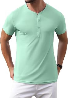 Men's Henley Shirts Short Sleeve Moisture Wicking Quick Dry Casual Workout Athletic Golf Shirts