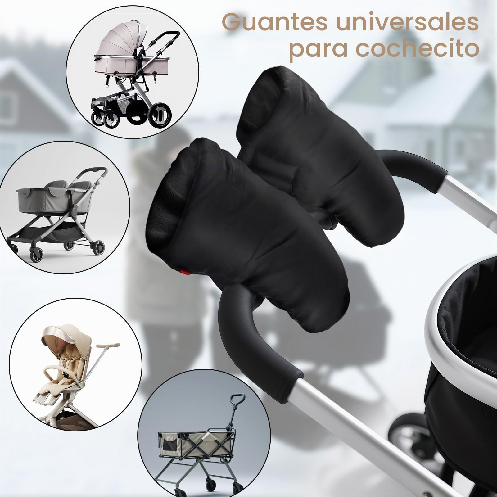 Manoplas para cochecito de bebé, tamaño universal, impermeable, resistente al viento, guantes térmicos para nuevos padres, regalo de invierno