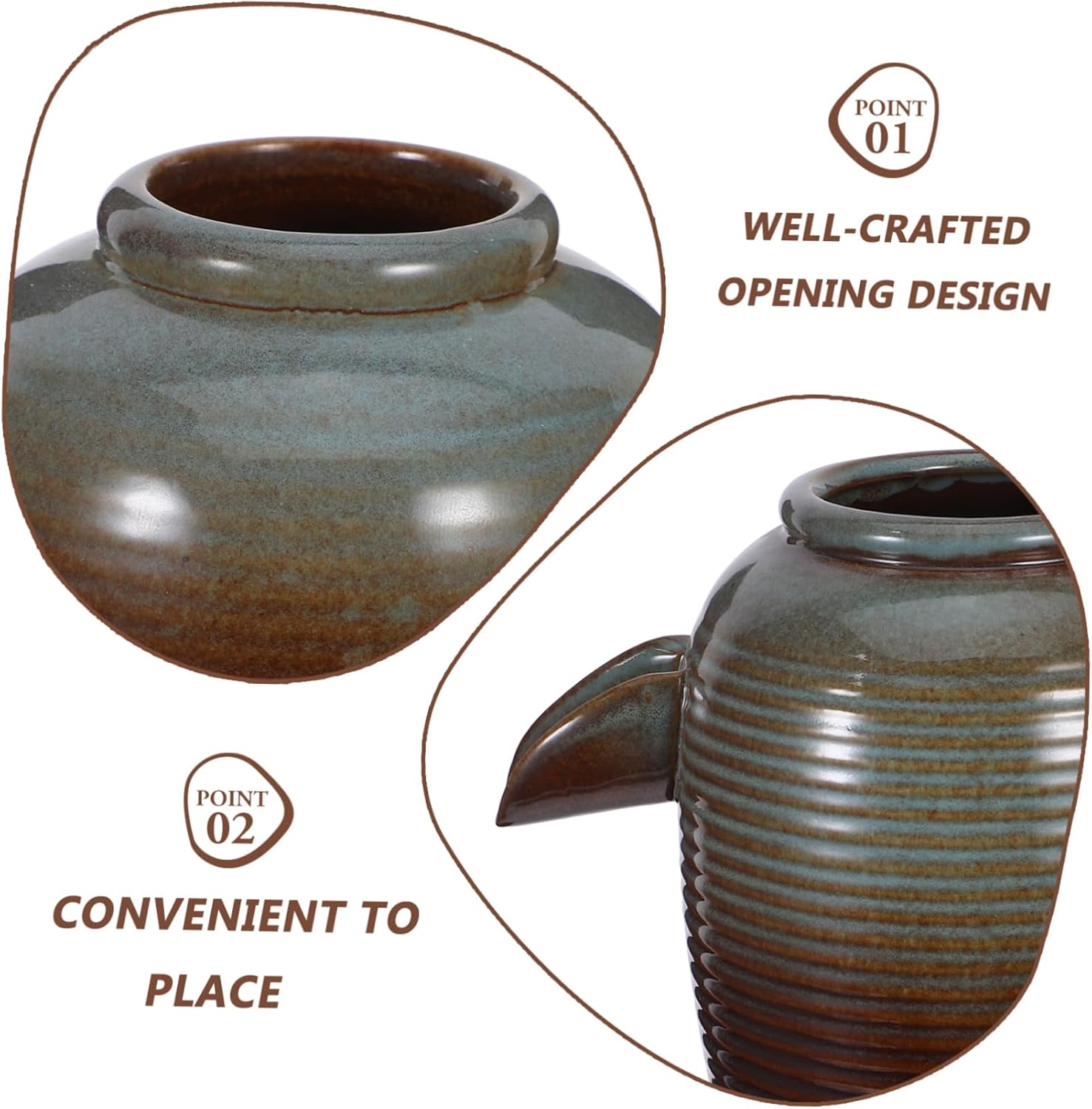 2pcs Water Fountains Indoor: Rustic Fish Tank Waterfall Fountain - Ceramic Jar with Natural Circulation System for Lotus Pond Backyard Summer Patio Decor