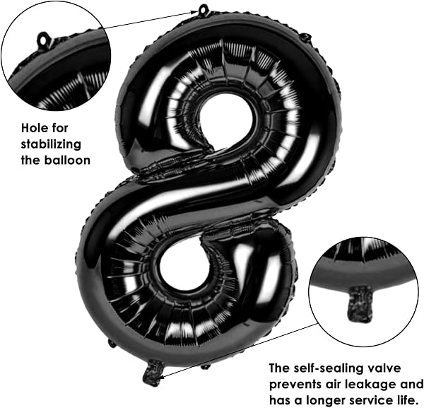 LAPONO Ballons Anniversaire 1 ans Noir, 83cm Geant Ballon Chiffre Helium Ballon Vole Gonflable Numéro Decoration Aluminium pour Fille Garcon Enfant Décorations de Fêtes D'anniversaires - 3