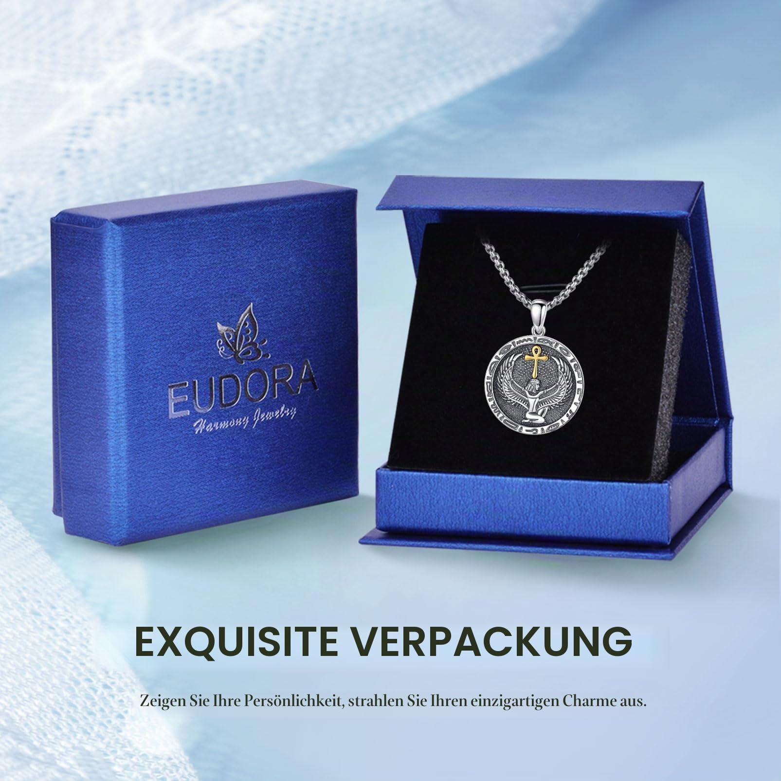 EUDORA Sterling Silber 925 Anubis Kette Isis Medaillon für Damen Herren, Antikes Ägypten Sensenmann Anubis Amulett Energie Halskette Anhänger, Vintage Ägypte Runen Schmuck Geschenk für Herren Frauen