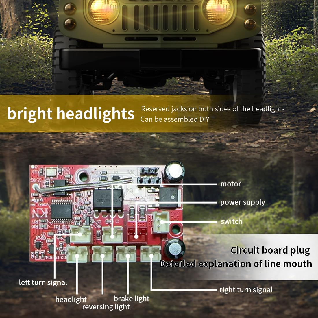 1:10 Ferngesteuerter 4WD-Rock-Crawler, detailgetreues RC-Offroad-Fahrzeug mit Magnettüren, abnehmbarem Dach und Nachtlichtern für Jugendliche und Erwachsene