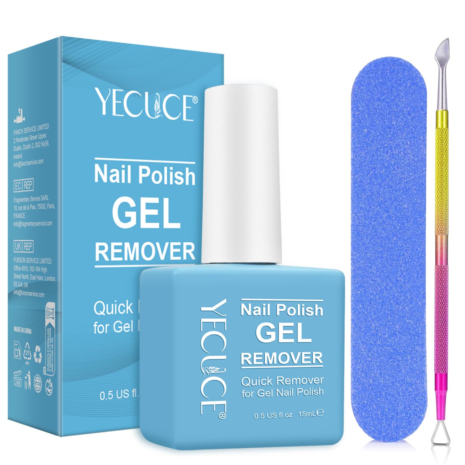 Quick Gel Polish Remover Kit with Nail File & Scraper - Safe 3-5 Min Removal for UV, Acrylic & Natural Nails