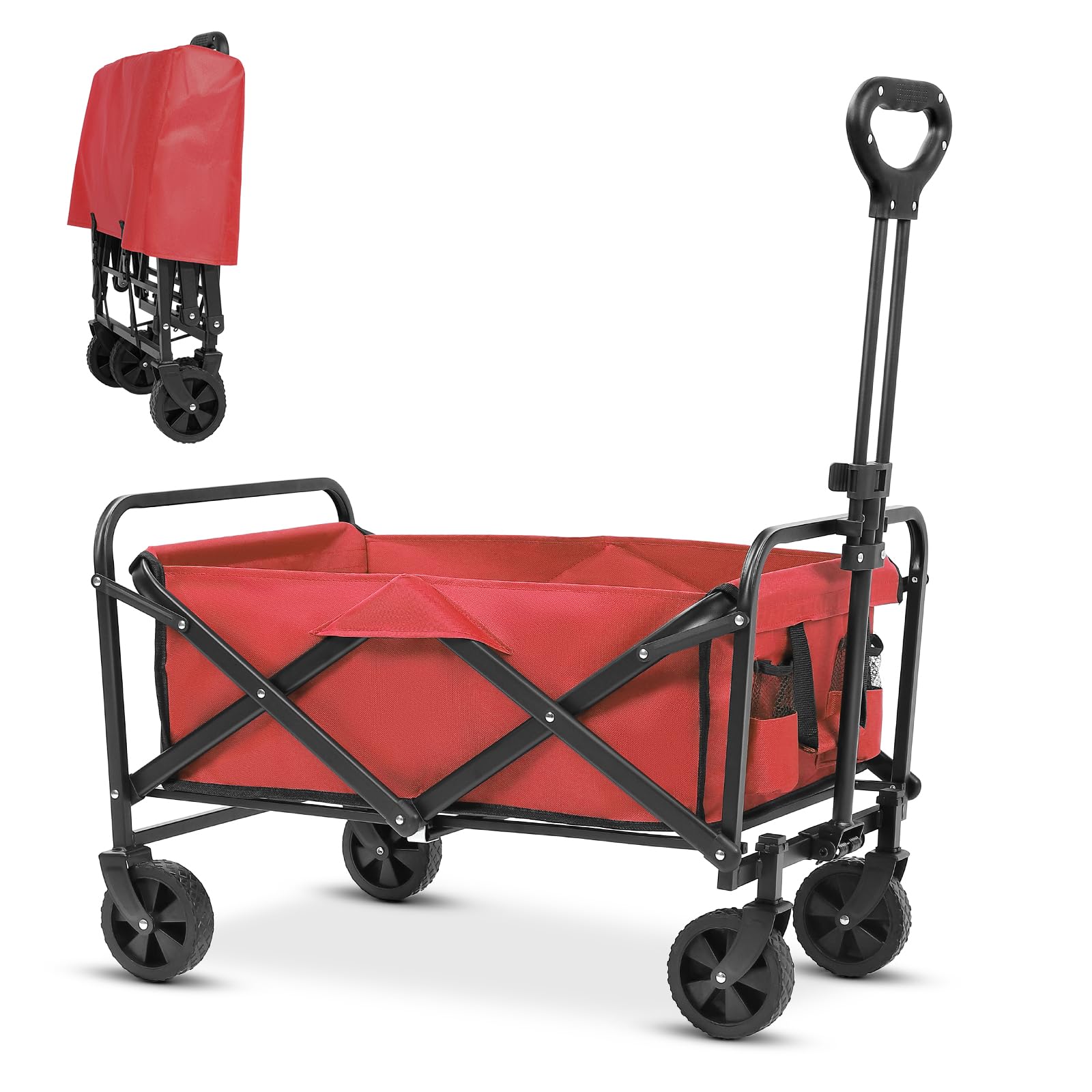 Collapsible Foldable Beach Wagon,Wagon Carts with Wheels folding,Utility Grocery Lounge Wagon for Sand Camping Sports Shopping Outdoor(Red).