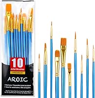 AROIC 10-Piece Acrylic Paint Brush Set - Nylon Hair Brushes for Watercolor, Oil, Acrylic & More - Professional Artist Kit